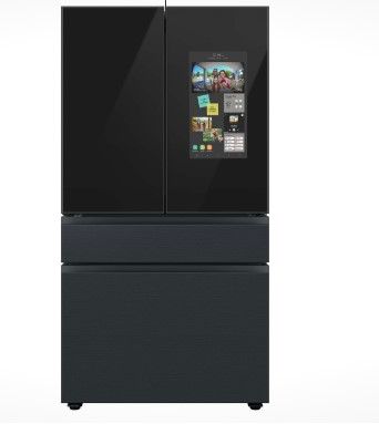 Photo 1 of Samsung 29 cu. ft. Bespoke 4-Door French Door Refrigerator with Top Left & Family Hub™ Panel in Charcoal Glass and Matte Black Steel Middle & Bottom Door Panels UNABLE TO FULLY TEST 