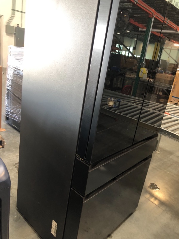 Photo 2 of Samsung 29 cu. ft. Bespoke 4-Door French Door Refrigerator with Top Left & Family Hub™ Panel in Charcoal Glass and Matte Black Steel Middle & Bottom Door Panels UNABLE TO FULLY TEST 