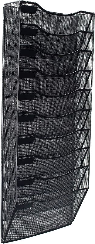 Photo 1 of Klickpick Office 10 Sections Hanging Files Wall Mounted Metal Mesh Document File Organizer Magazine Holder Rack Organizer Racks Multipurpose Use to Display Files, Magazine, Newspapers- Black