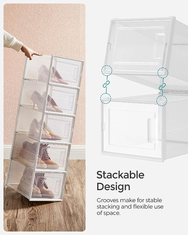 Photo 1 of Shoe Box Clear Plastic Stackable Shoe Storage Organizers For Man and Women,Detachable and Versatile Space-Saving Closet Organizer Shoe Container for Sneakers High heels 14.96 x 10.24 x 7.87 inches (Transparency, 1 pcs)