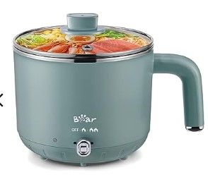 Photo 1 of BEAR Hot Pot Electric with Steamer, Electric Ramen Cooker, Electric Pot for Noodles, Shabu Shabu, Egg, Dumplings, Soup, Porridge, Oatmeal with 2 Power Setting, Over-Heating&Boil Dry Protection, 1.2L