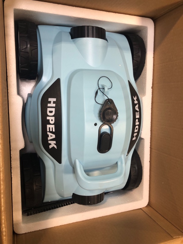 Photo 1 of Cordless Robotic Pool Cleaner, HDPEAK Pool Vacuum Lasts 110 Mins, Auto-Parking, Rechargeable, Automatic Cordless Pool Vacuum Ideal for Above/In-Ground Pools Up to 50 feet, Blue