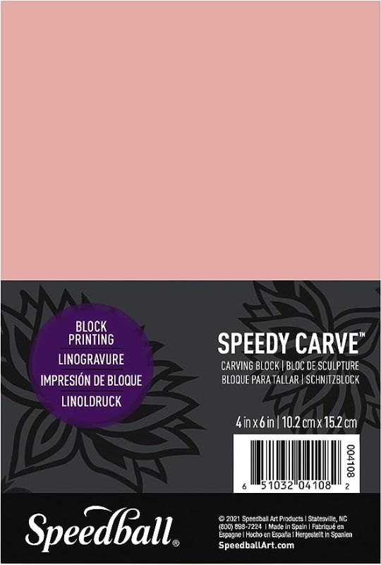 Photo 1 of Speedball Speedy-Carve Block Printing Carving Block, Rectangle, Pink, 4 x 6 Inches, Linoleum for Printmaking