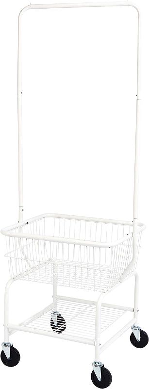 Photo 1 of Amazon Basics Laundry Hamper Basket Butler Cart with Wheels and Hanging Rack, White