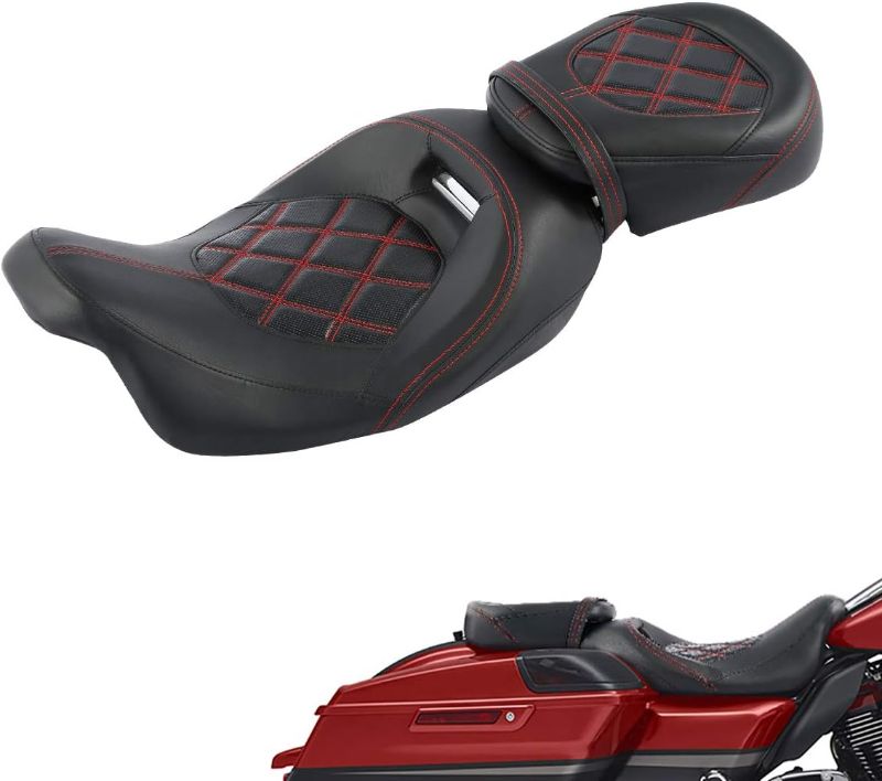 Photo 1 of FOVPLUE Low-Profile Touring Seat,Rider+Passenger Pillion Seat for Harley 2009-2023 Touring models CVO Road Glide Road King Street Glide Electra Glide FLHTKSE FLHTK Ultra Low FLHTKL,Orange Low-Profile Seat