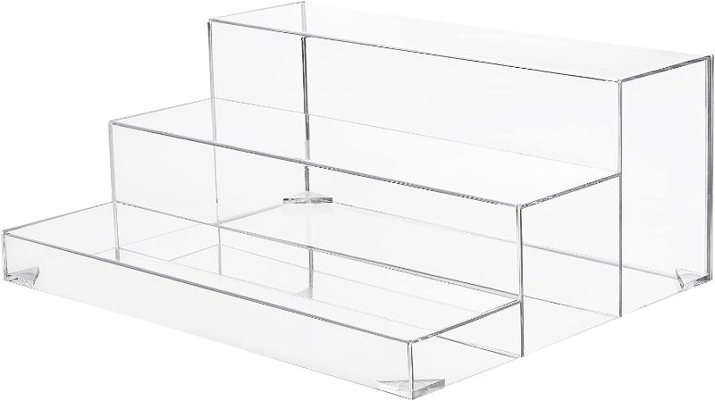 Photo 1 of 3-Tiers Assembled Back Bar Bottle Rack Display, Clear Acrylic Stand Riser