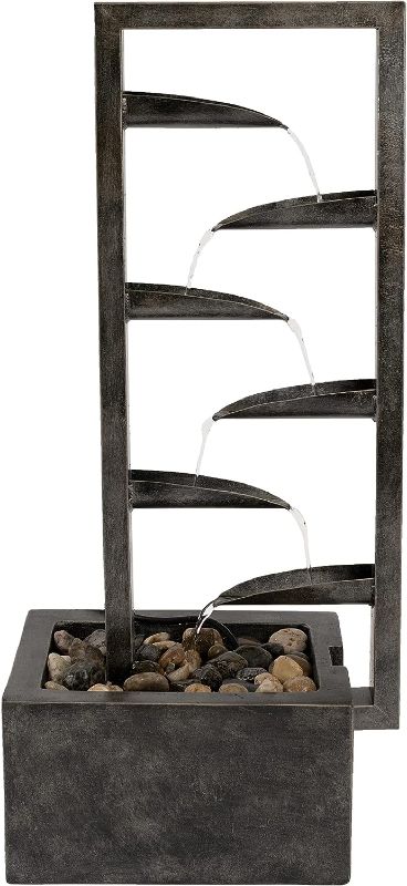 Photo 1 of 7-Tier Outdoor Water Fountain - Modern Industrial Concrete/Metal Electric Cascading Waterfall with Pump and Decorative Stones by Pure Garden (Gray)
