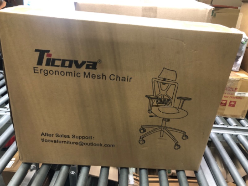 Photo 2 of Ticova Ergonomic Office Chair - High Back Desk Chair with Adjustable Lumbar Support, Headrest & 3D Metal Armrest - 130° Rocking Mesh Computer Chair Black