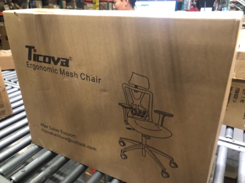 Photo 2 of Ticova Ergonomic Office Chair - High Back Desk Chair with Adjustable Lumbar Support, Headrest & 3D Metal Armrest - 130° Rocking Mesh Computer Chair Black