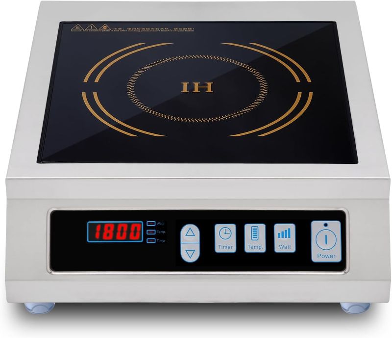 Photo 1 of JOZOOES 1800 Watts / 120V Induction Cooktop Commercial Countertop Induction Cooker Portable Electric Burner Hot Plate with LCD Screen for Home & Restaurant
