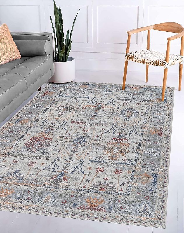 Photo 1 of Adiva Rugs Machine Washable Area Rug with Non Slip Backing for Living Room, Bedroom, Bathroom, Kitchen, Printed Persian Vintage Home Decor, Floor Decoration Carpet Mat (Multi, 3' x 5') 3' x 5' Cream 35