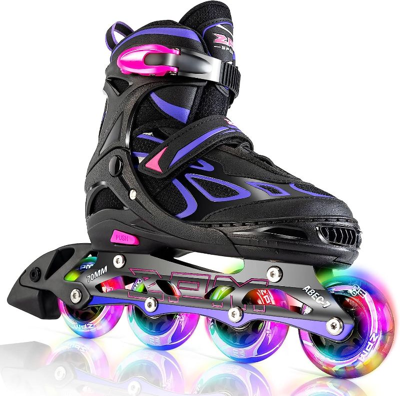 Photo 1 of 2PM SPORTS Vinal Girls Adjustable Flashing Inline Skates, All Wheels Light Up, Fun Illuminating Skates for Kids and Men
