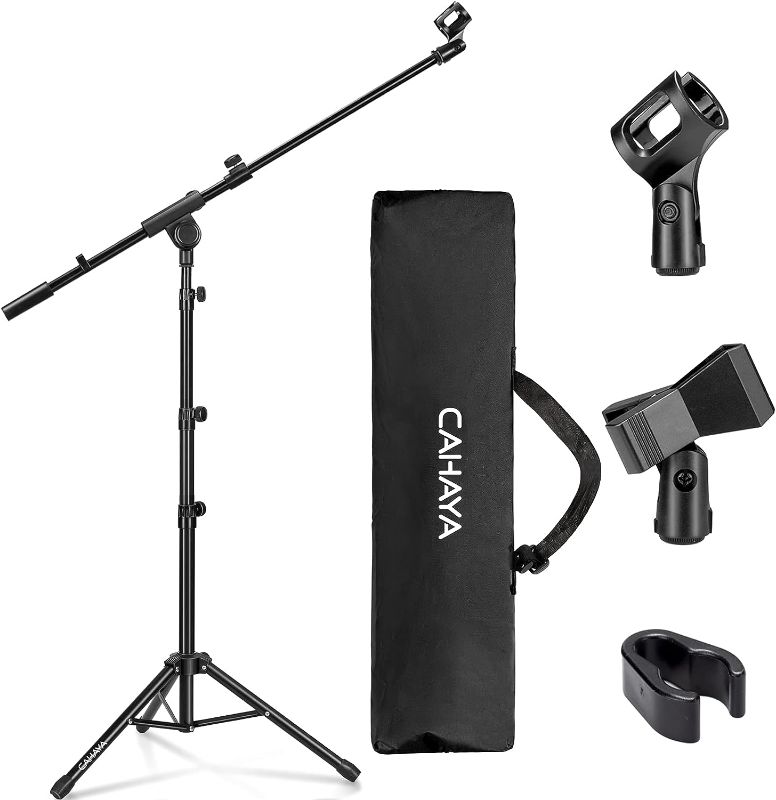 Photo 1 of CAHAYA Tripod Microphone Stand Boom Arm Floor Mic Stand with Carrying Bag and 2 Mic Clips for Singing Performance Wedding Stage and Mic Mount CY0239
