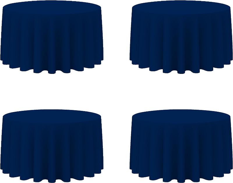 Photo 1 of 5 Pack Navy Blue Round Tablecloths 120 Inch - Circle Bulk Linen Polyester Fabric Washable Table Clothes Covers for Wedding Reception Banquet Birthday Party Buffet
