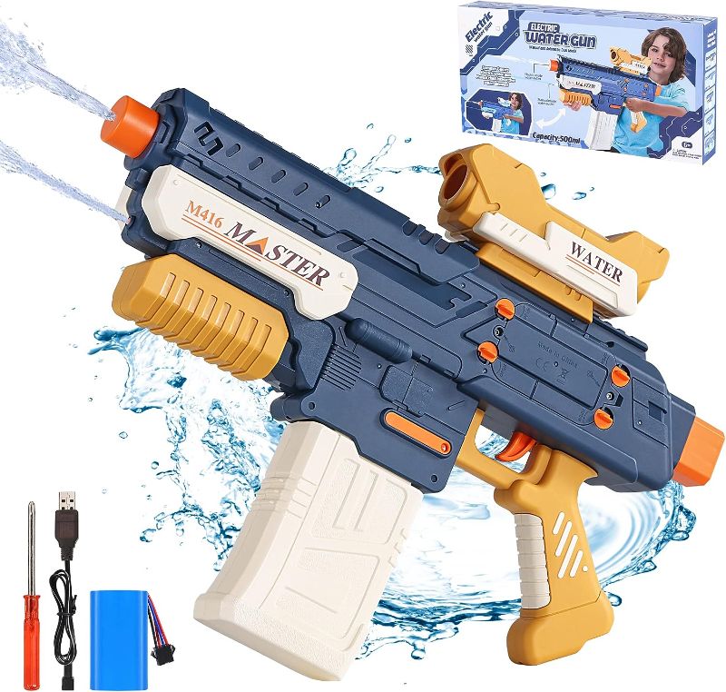 Photo 1 of Electric Water Gun, Powerful Water Blasters - Double Shooting Mode Fully Auto Squirt Guns for Adults, Long Range 32 Ft, 500cc Large Capacity, Super Water Soaker Outdoor Pool Toys for Kids Ages 8-12
