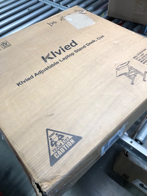 Photo 1 of Klvied Mobile Desk with Cup Holder, Portable Rolling Desk, Adjustable Height Small Standing Desk, Stand up Desk on Wheels, Home Office Laptop Cart, Computer Desk for Standing or Sitting,Oak