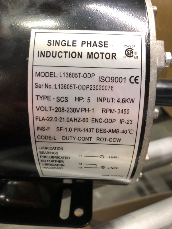 Photo 2 of 5HP Single Phase 143/5T Frame Electric Air Compressor Electric Motor 7/8 inch Shaft 3450RPM 208-230 Volts 60HZ 5HP 7/8" Keyed shaft