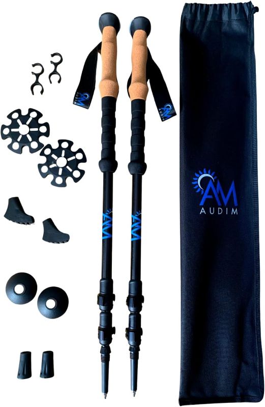 Photo 1 of AUDIM Trekking Poles for Hiking - Adjusable Hiking Pole for Backpacking - Set of 2 Lightweight Aluminum Snowshoeing Poles with Accessories - Hiking Stick with Cork Handle
