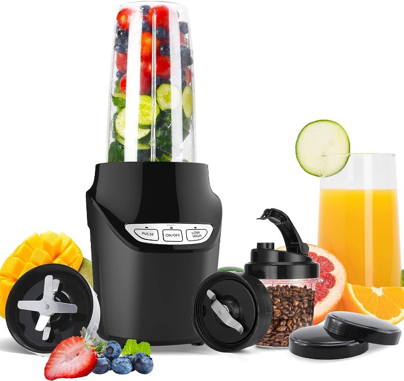 Photo 1 of 1000W Personal Bullet Blender for Shake and Smoothie, Healnitor Nutri Large Size Mixer with Blending and Grinding Blades for Kitchen, Tritan 32+15 Oz Travel Bottles for Fruits, Vegetables, Coffee, Black
