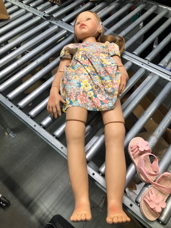 Photo 1 of Buby 39inch Reborn Toddler Dolls,Huge Baby Full Body Hard Vinyl Smile Girl Realistic Standing Girls Brown Hair Girl Model Collectible Ball Jointed Doll (Flower Dress)
