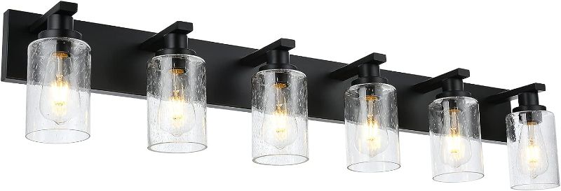 Photo 1 of WINSHEN Wall Sconces 6-Lights Industrial Vanity Lighting in Black Finish, Bathroom Light Fixtures with Seeded Glass for Hallway Kitchen Bedroom Black 6-Lights, 13.8-Inches