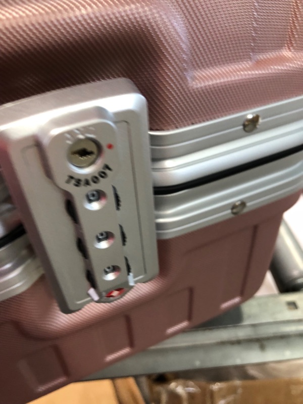 Photo 3 of LUGGEX Hard Shell Checked Luggage with Aluminum Frame - 100% PC Pink No Zipper Suitcase with Spinner Wheels - 4 Metal Corner Hassle-Free Travel (Rose Gold Suitcase)
