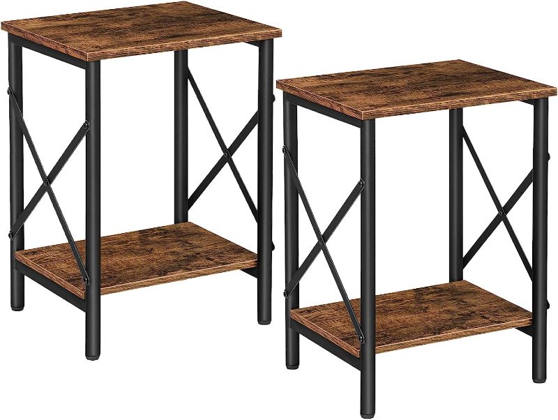 Photo 1 of ALLOSWELL Nightstands Set of 2 and Side Table Bundle, Industrial End Tables for Small Spaces, Bedroom, Living Room, Easy Assembly, Rustic Brown ETHR2801S2-ETHR3801