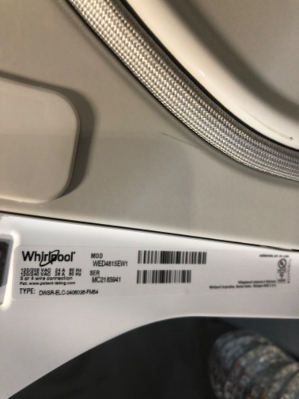 Photo 9 of ***POWER CORD DOES NOT COME WITH  AND DOES NOT TURN ON*** Whirlpool 7-cu ft Electric Dryer (White) ( Model #WED4815EW )