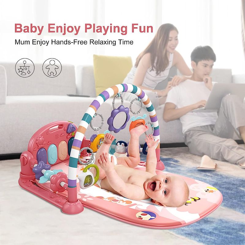 Photo 1 of Baby Play Mat Baby Gym,Funny Play Piano Tummy Time Baby Activity Gym Mat with 5 Infant Learning Sensory Baby Toys, Music and Lights Boy & Girl Gifts for Newborn Baby 0 to 3 6 9 12 Months (Pink)
