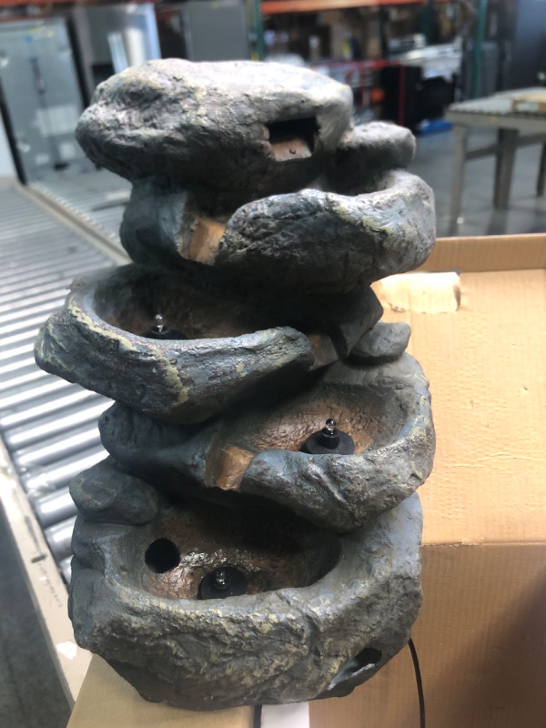 Photo 1 of Sunnydaze Tabletop Water Fountain with LED Lights - Stacked Rocks Indoor Waterfall Feature - Quiet and Relaxing Water Sound - Small 10.5 Inch Desktop Size - Home Decor for Bedroom or Dining Area