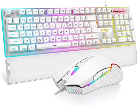 Photo 1 of RedThunder K10 Wired Gaming Keyboard and Mouse and Wrist Rest Combo, RGB Backlit, Mechanical Feel Anti-ghosting Keyboard + 7D 7200 DPI Mice+Soft Leather Wrist Rest 3 in 1 PC Gamer Accessories(White)
