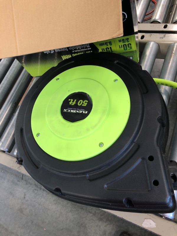 Photo 3 of Flexzilla Retractable Enclosed Plastic Air Hose Reel, 3/8 in. x 50 ft., Heavy Duty, Lightweight, Hybrid, ZillaGreen - L8250FZ