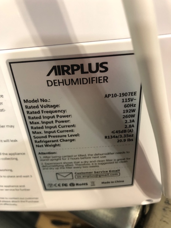 Photo 4 of AIRPLUS 2,000 Sq. Ft 30 Pints Dehumidifier for Home and Basements with Drain Hose(AP1907) 30 Pints A-Rounded