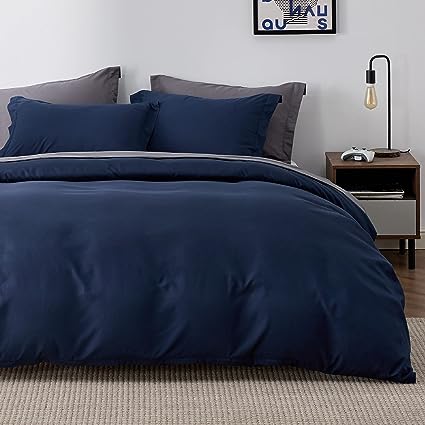 Photo 1 of Bedsure Navy Blue Duvet Cover Queen Size - Soft Brushed Microfiber Duvet Cover for Kids with Zipper Closure, 3 Pieces, Include 1 Duvet Cover (90"x90") & 2 Pillow Shams, NO Comforter
