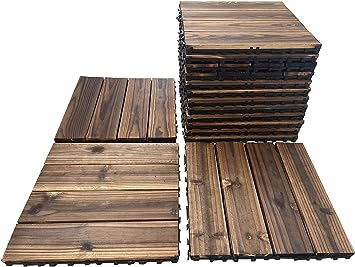 Photo 1 of 36 Pack Hardwood Interlocking Patio Deck Tiles, Wood Flooring Tiles,12" × 12" Tiles,Outdoor Waterproof
