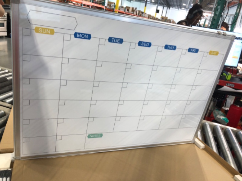 Photo 4 of Monthly Dry Erase Calendar Whiteboard for Wall, Magnetic White Board Calendar Dry Erase, Wall Hanging Aluminum Frame Calendar Board with Tray for Home, Kitchen, School, Office