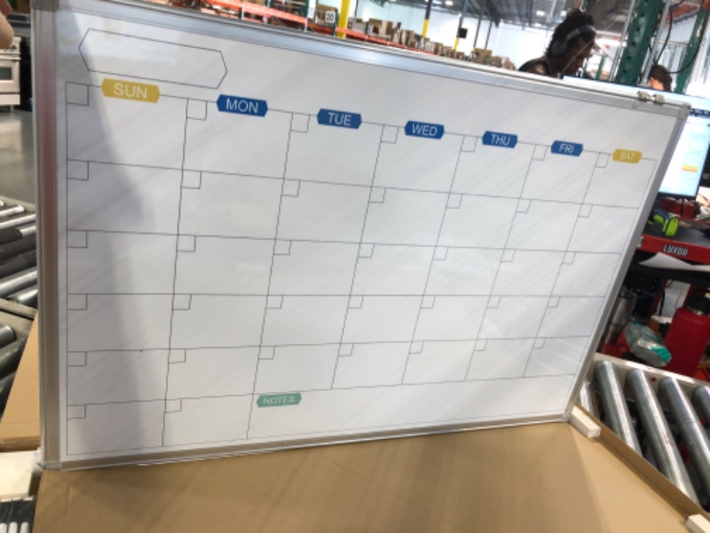 Photo 1 of Monthly Dry Erase Calendar Whiteboard for Wall, Magnetic White Board Calendar Dry Erase, Wall Hanging Aluminum Frame Calendar Board with Tray for Home, Kitchen, School, Office