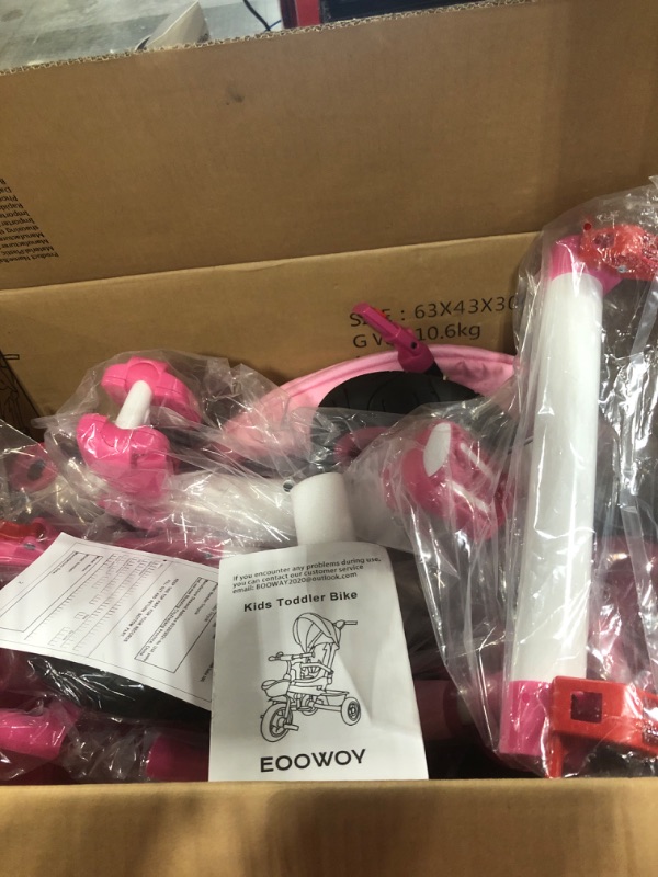 Photo 1 of BOOWAY Baby Trike, 6-in-1 Kids Stroller Tricycle with Adjustable Push Handle, Removable Canopy, Safety Harness for 6 Months - 5 Year Old Pink