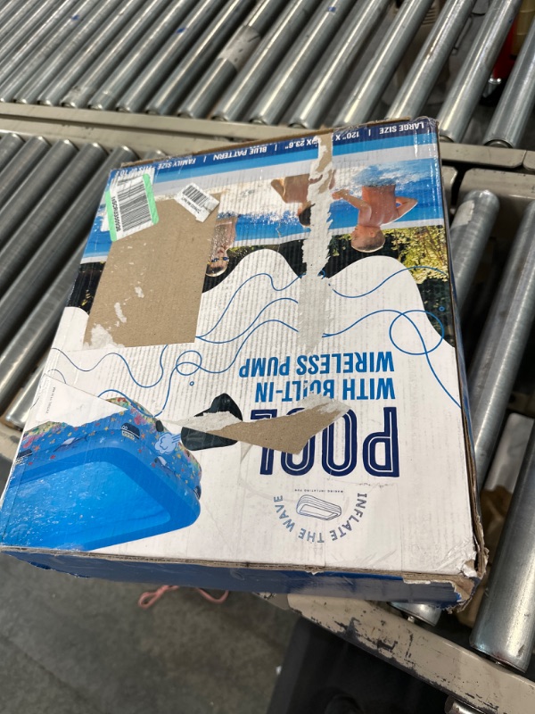 Photo 1 of Inflatable Swimming Pool with Built-in Air Pump (Patterned, Large, 120" x 72.8" x 23.6") - for Kids & Adults - Includes Repair Kit - Self Inflating Blow Up - Family & Kiddie Pool Patterned Large