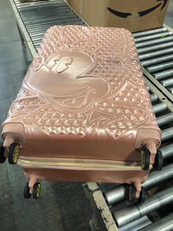 Photo 2 of FUL Disney Minnie Mouse 29 Inch Rolling Luggage, Textured Hardshell Suitcase with Wheels, Rose Gold 29 Inch Rose Gold