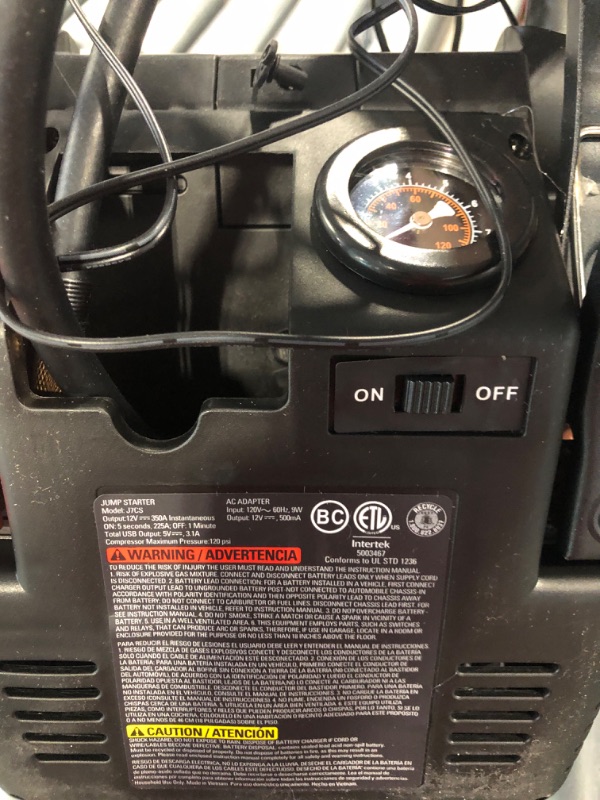 Photo 1 of STANLEY FATMAX J7CS Portable Power Station Jump Starter: 700 Peak/350 Instant Amps, 120 PSI Air Compressor, 3.1A USB Ports, Battery Clamps