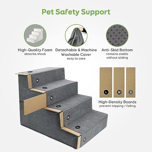 Photo 1 of 
Dog Stairs & Steps for Small Dogs Cats, Pawque Pet Steps for High Bed Couch, Shock Absorbing Foam with High-Strength Boards for Pet Safe, Non-Slip Removable Washable Cover, 4-Step ( 18'' High)
