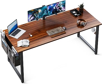 Photo 1 of ODK 63 inch Super Large Computer Writing Desk Gaming Sturdy Home Office Desk, Work Desk with A Storage Bag and Headphone Hook, Deep Brown
