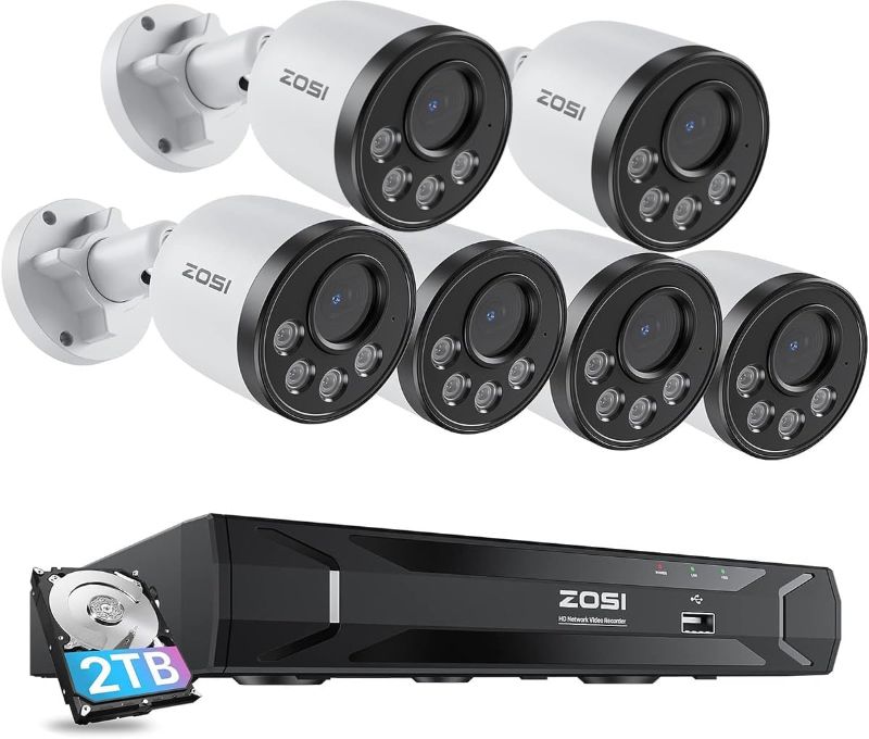 Photo 1 of ZOSI 5MP 6pcs 8CH PoE Security Camera System with Audio,Night Vision,Smart Human Detection,Remote Access,H.265+ 8 Channel 5MP(3K) NVR with 2TB HDD for Home...

