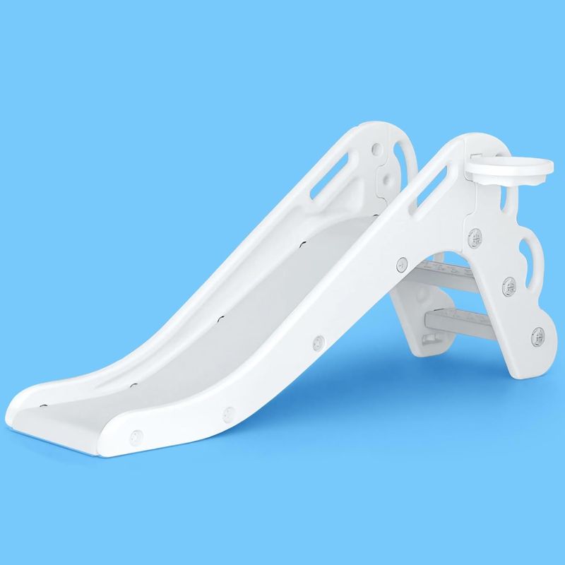 Photo 1 of Kids First Slide for Toddlers Age 1 to 3 Years with Basketball Hoop Indoor Outdoor Playground Freestanding Slide Climber Playset Toy White
