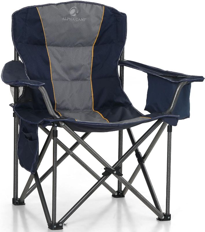 Photo 1 of LET'S CAMP Folding Camping Chair Oversized Heavy Duty Padded Outdoor Chair with Cup Holder Storage and Cooler Bag, 450 LBS Weight Capacity, Thicken 600D...
