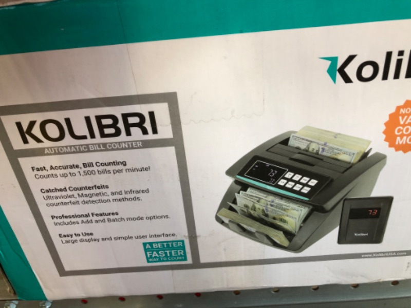 Photo 2 of Kolibri Money Counter Machine - 1,500 bills per min, advanced counterfeit detection, set up in minutes, Add and Batch Modes, Cash Counter with LCD Display,3-year warranty - 24/7 US customer support Pack of 1