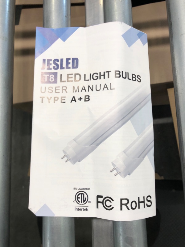 Photo 1 of JESLED 4FT LED T8 Type A+B Tube Lights, 24W(65W Equivalent), 3072LM, 6000K, Single or Double End Powered, Plug and Play or Ballast Bypass, 4 Foot T10 T12 Fluorescent Bulbs Replacement, Clear(4-Pack)