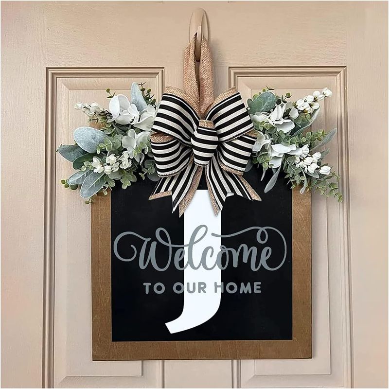 Photo 3 of 2023 New - Last Name - Year Round Front Door Wreath, Last Name Signs for Home, Farmhouse Wreaths for Front Door, 16 Inches 26 Letter Farmhouse Wreath with...
