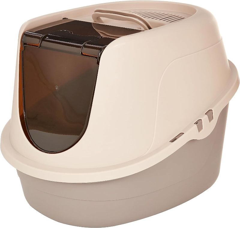 Photo 1 of Amazon Basics No-Mess Hooded Cat Litter Box, Standard, Multicolor, 21 in x 16 in x 15 in
